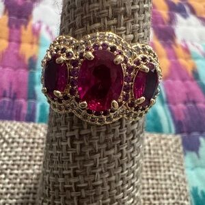 Gold and simulated Ruby corundum Ring size 6 bomb party